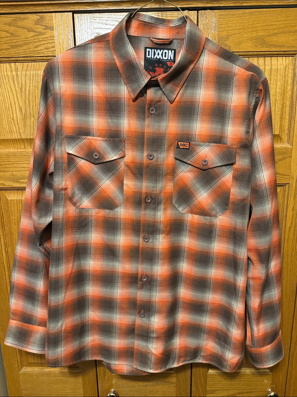 DIXXON Orange and Gray Plaid Long-Sleeve Button-Up Shirt-XXL